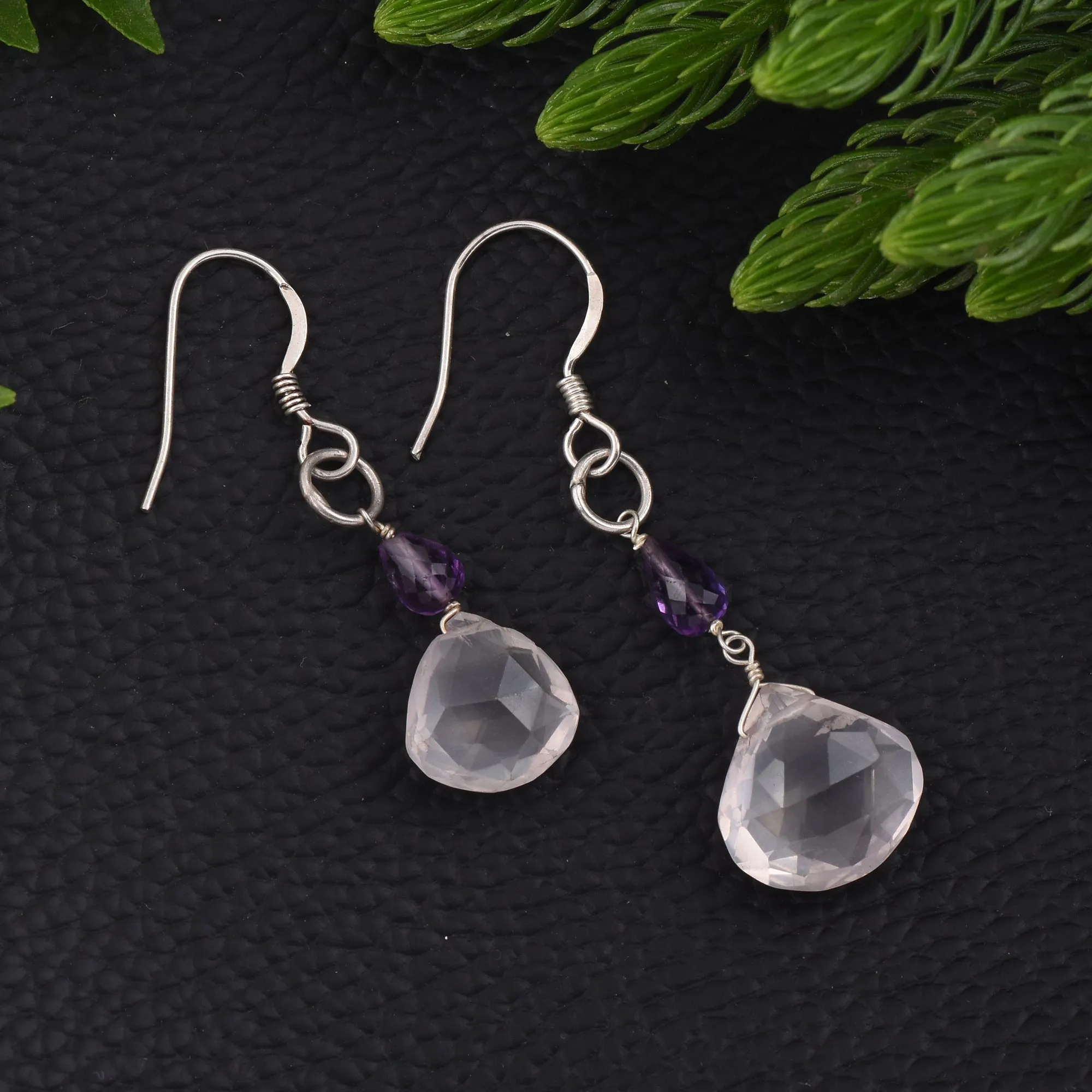 Beaded Amethyst Rose Quartz Earrings