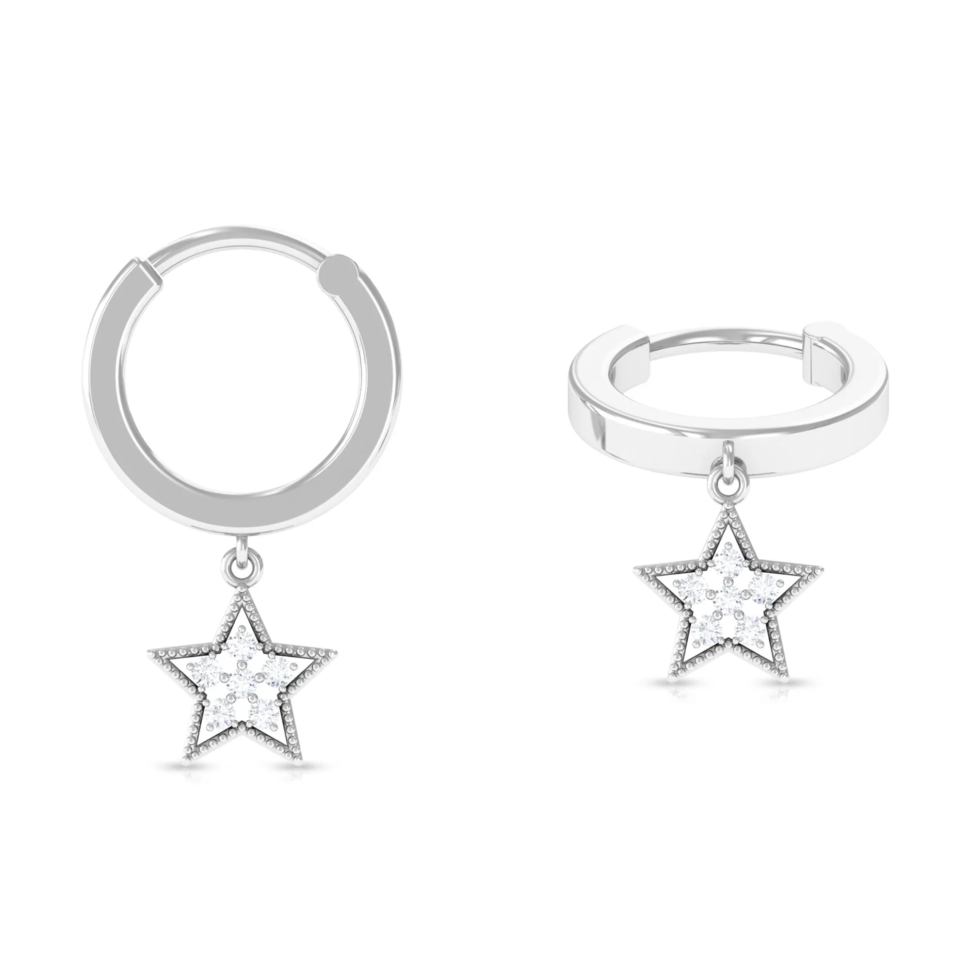 Round Diamond Star Drop Hoop Earring for Helix Piercing