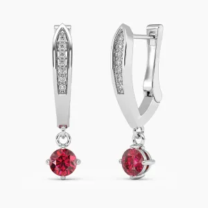 Round Ruby Drop Hoop Earrings in Silver - Irosk Australia ®
