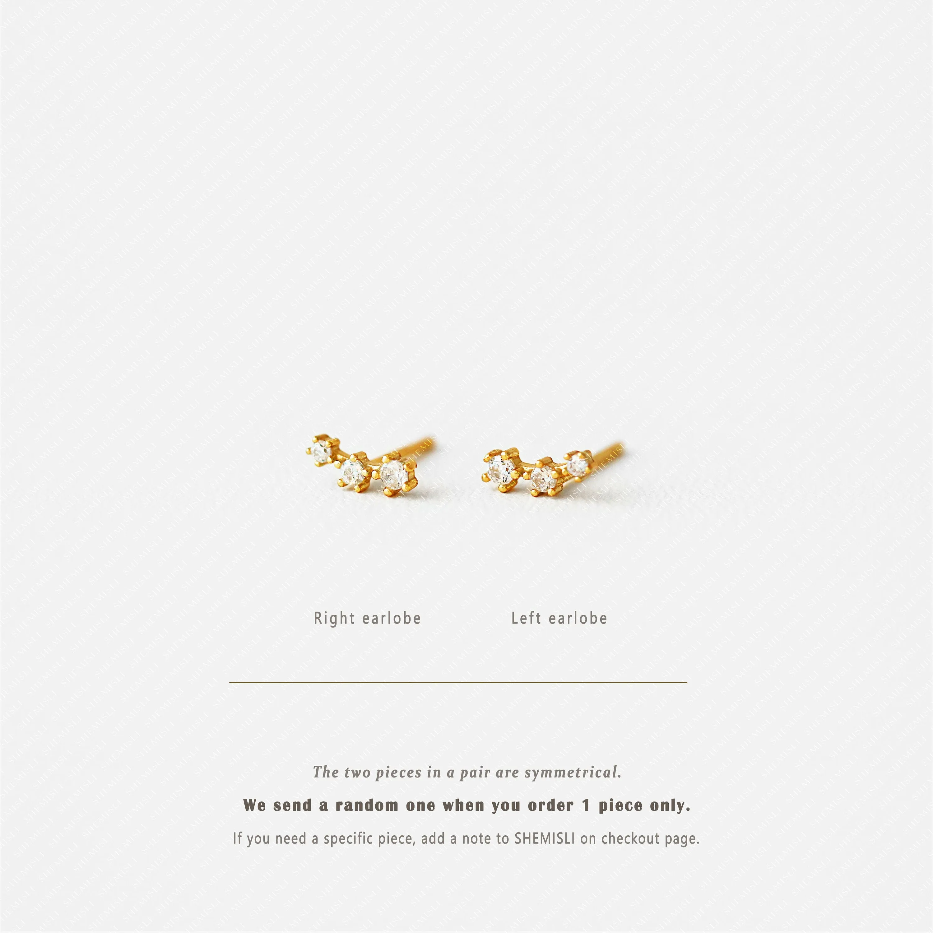 Tiny Triple Stones Climber Stud Earrings, White Emerald Turquoise Sapphire Black, Unisex, Gold, Silver SS125, SS126, SS248, SS249, SS250 LR